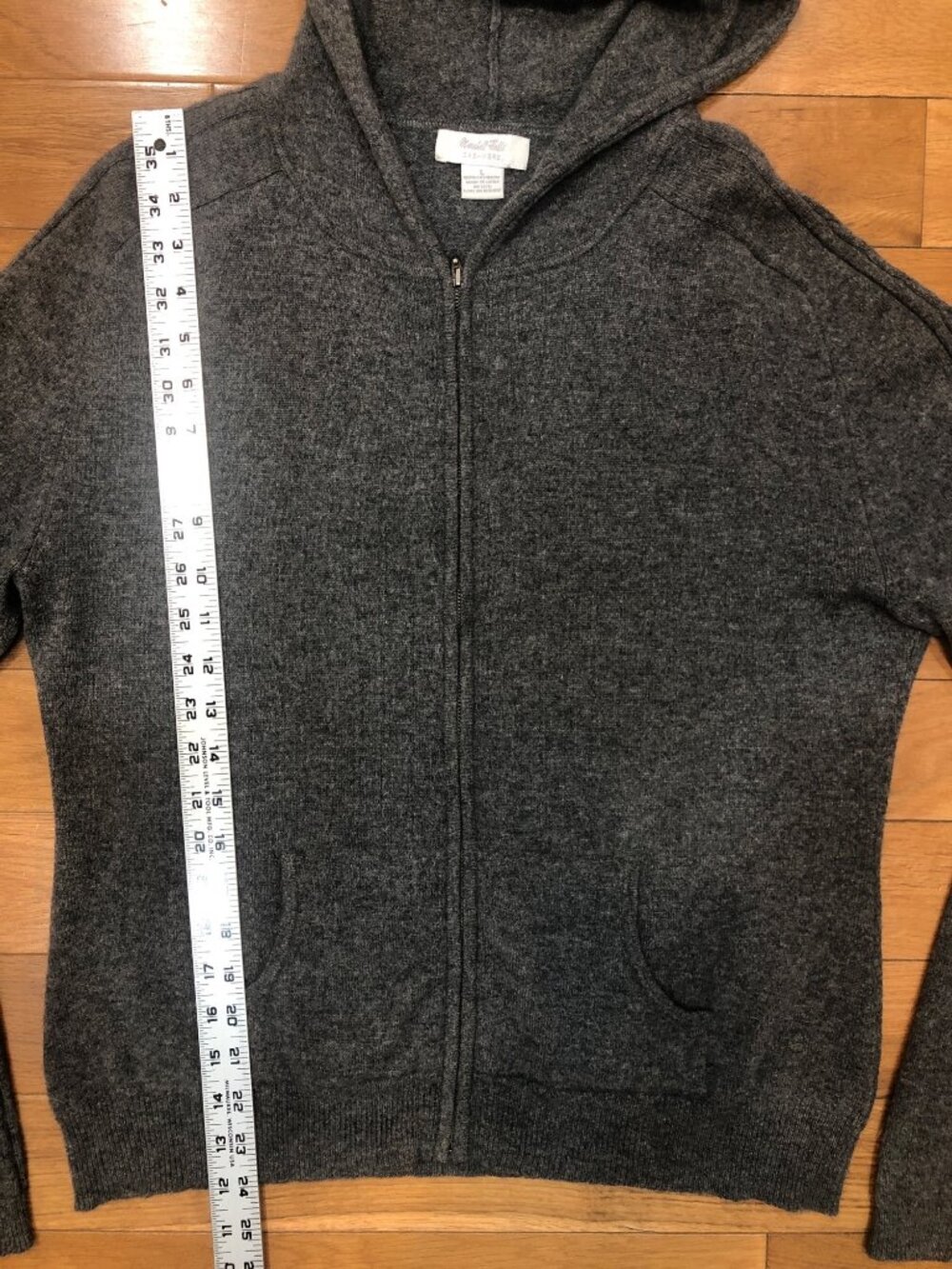 Vintage Marshall Field's 100% Cashmere Knit Zip Up Hoodie Charcoal Gray Sz Large - Picture 12 of 12
